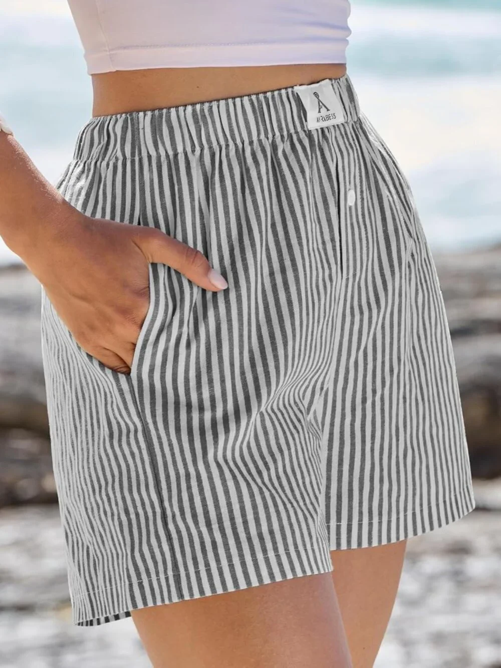 Women's Black White Stripe Boxer Shorts for Gingham  Summer Lounge Sleep Shorts